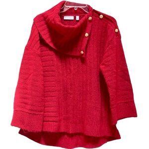 Rafaella Cowl Neck 3/4 Sleeve A-Line Sweater in Red/Black Heather Women’s M